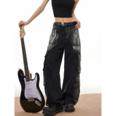 美式 水洗做旧直筒多口袋工装 牛仔裤 梁拌泡菜 男宽松休闲裤 子女潮