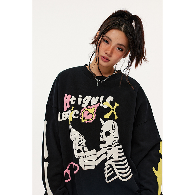 嘻哈宽松圆领卫衣美式