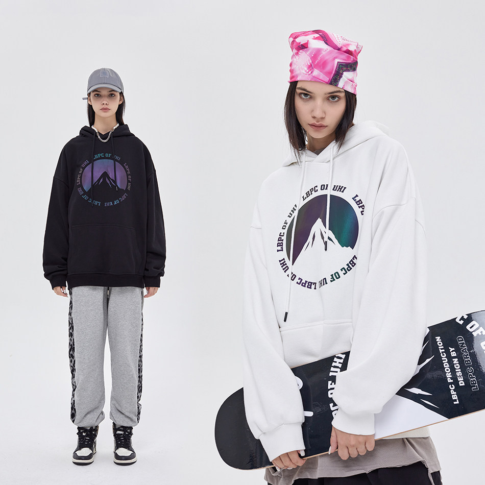 清仓春秋国潮反光雪山印花宽松连帽卫衣男女潮设计感小众,女装/女士精品,卫衣/绒衫,淘宝优惠券,粉丝福利购,淘宝优惠卷