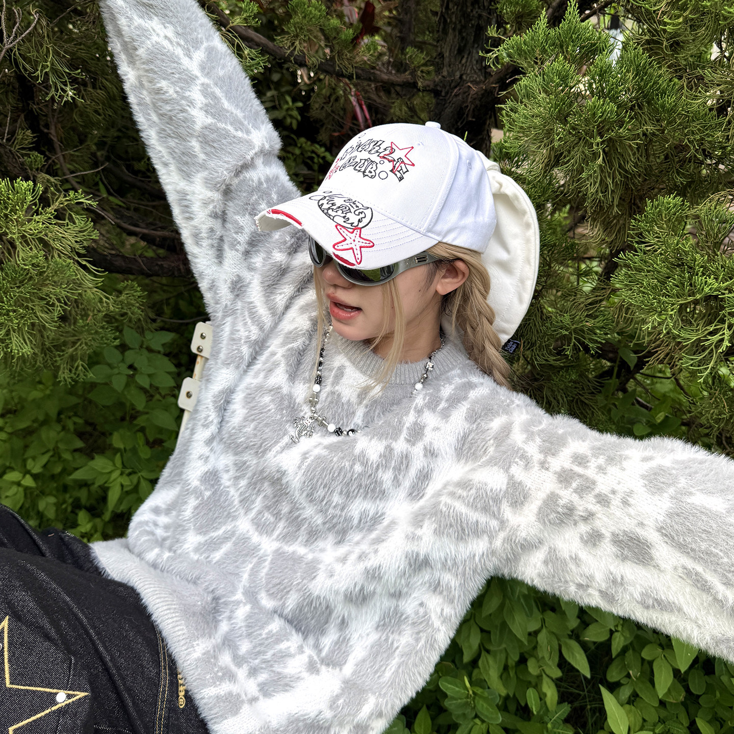 梁拌泡菜美式斑驳墨痕针织毛衣男女慵懒感宽松秋冬情侣长袖上衣