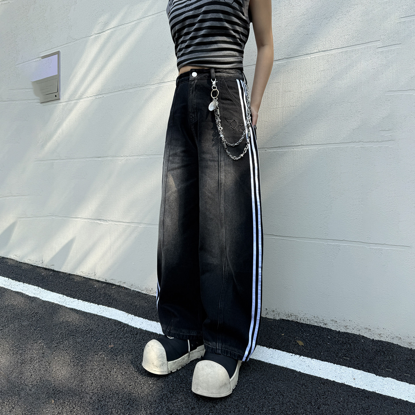 梁拌泡菜美式复古洗水牛仔裤阔腿微喇裤子男女宽松休闲百搭长裤,女装/女士精品,牛仔裤,淘宝优惠券,粉丝福利购,淘宝优惠卷