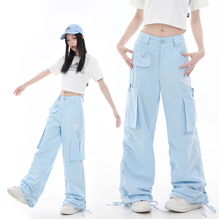 嘻哈街头女款 梁拌泡菜 星星之火刺绣幽灵多巴胺运动阔腿休闲裤