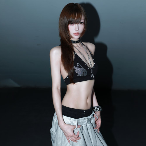 梁拌泡菜烫钻翅膀挂脖吊带内搭夏季辣妹内穿修身美背性感内衣女