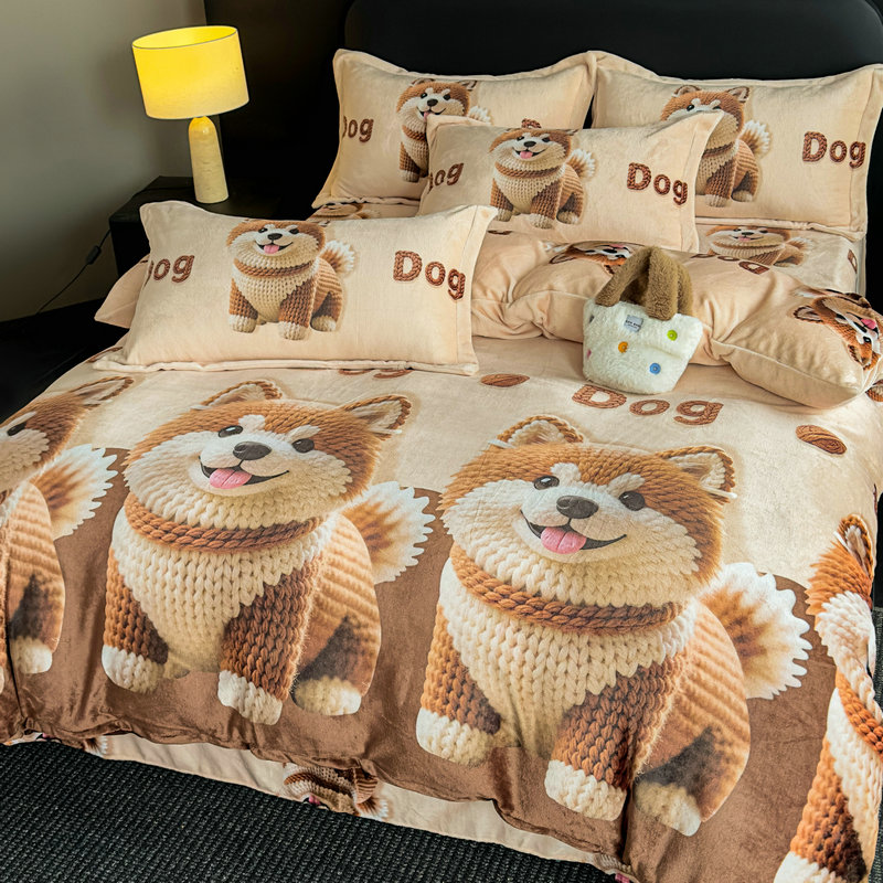 幸福狗2025新款6-8斤宝宝绒数码5D牛奶绒四件套单人三件套