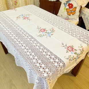 外贸刺绣桌布纯棉钩织牡丹刺绣110x160和130x180和150x200 包邮