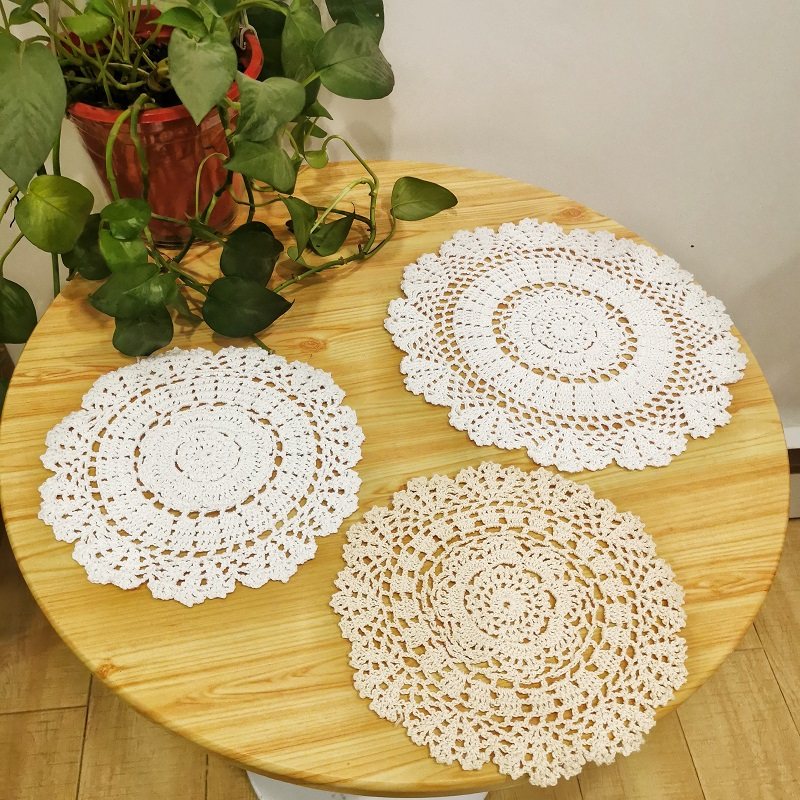 纯棉餐垫ins风复古纯手工钩针蕾丝隔热布艺杯垫碗垫圆形盘垫防滑,居家布艺,餐垫,淘宝优惠券,粉丝福利购,淘宝优惠卷