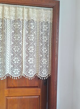 定制纯棉钩织门帘免打孔伸缩杆贴