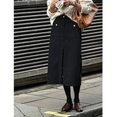 BOUL早春中长款 半身裙女 金属纽扣设计高腰开叉 GRAND 字裙通勤