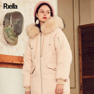 吊牌2000+商场专柜P家正品真毛领羽绒服80绒长款大外套连帽面包服