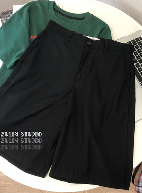 HK宽松休闲裤◆黑色薄款夏季短裤显瘦高腰五分中裤男女同款A10204