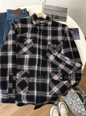 祖琳的魔法口袋◆HK设计师初秋长袖格子衬衫百搭男女程序员E10302