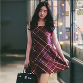 小末家 短裙 无袖 kiwicandy韩代 条纹酒红色连衣裙