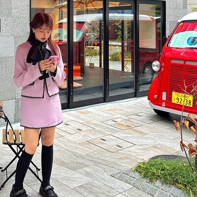 miu风斜纹软呢短外套女