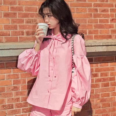 小末家《卿卿》国风新中式娃娃袖百搭蝴蝶结衬衫F20106