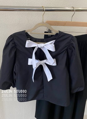 不退换 专柜在售H女士天丝衬衫宽松蝴蝶结绑带莱赛尔上衣