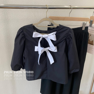 不退换 专柜在售H女士天丝衬衫宽松蝴蝶结绑带莱赛尔上衣