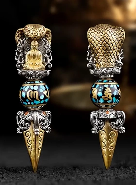 泰莉复古释迦牟尼转动松石珠金刚杵吊坠泰银项链车载钥匙包包挂件