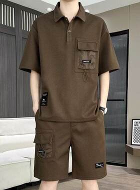 新款潮流帅短袖2025T恤套装男士大码POLO帅气夏季搭配休闲一整套
