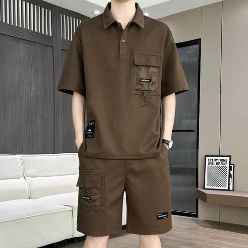 新款潮流帅短袖2025T恤套装男士大码POLO帅气夏季搭配休闲一整套