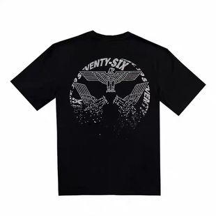 夏季新品boy短袖烫钻老鹰男女同款时尚百搭休闲宽松全棉情侣圆领