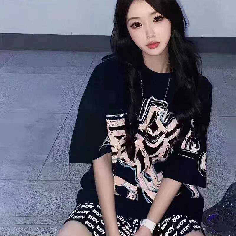 夏季新品烫金老鹰男女同款休闲宽松时尚百搭情侣全棉圆领短袖