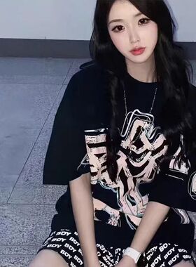 夏季新品烫金老鹰男女同款休闲宽松时尚百搭情侣全棉圆领短袖