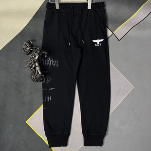 休闲宽松中腰束脚裤 boy卫裤 老鹰烫标男女情侣同款