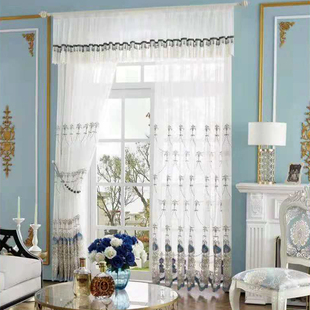 窗帘纱定做欧式美绣花纱帘别墅客厅卧室房间用通透薄纱上门包安装