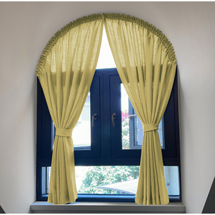 拱形窗帘 棉麻半圆住宿民宿原木家居书房 弧形门帘遮光布帘纱定做