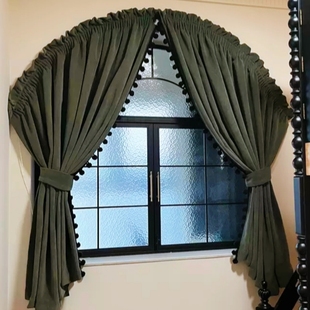 拱形窗帘奶油风窑洞圆形弧形宿民宿酒店 弧形门帘遮光布帘纱定做