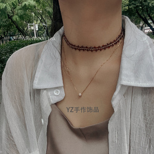 梭编工艺超闪choker黑尖晶锁骨链天然黑晶石高轻奢复古感手工定制