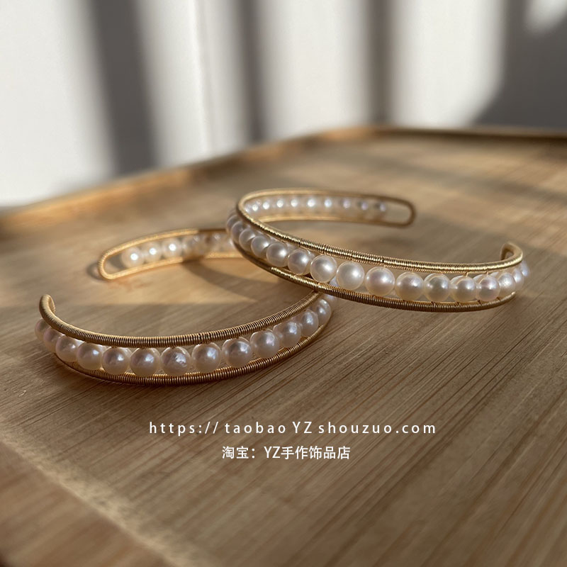 手镯小巧绕线天然淡水法式复古