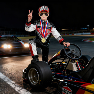 万圣节派对装扮服装跨境儿童赛车手职业运动角色扮演男童狂欢节