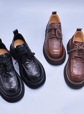 微瑕清~头层牛皮复古英伦鞋春秋季新款植鞣小皮鞋百搭系带女单鞋