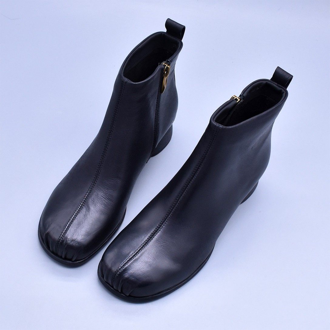 微瑕清~头层牛皮方头中跟瘦瘦靴百搭及裸靴油蜡皮百搭猪鼻女短靴,女鞋,时装靴,淘宝优惠券,粉丝福利购,淘宝优惠卷