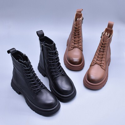 微瑕清~牛皮软底好穿经典百搭马丁靴女冬季加绒真皮休闲圆头短靴