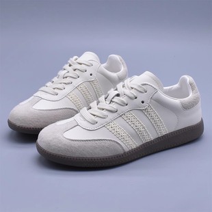 休闲百搭圆头复古蕾丝牛绒皮运动德训休闲鞋 女显瘦软底春夏阿甘鞋