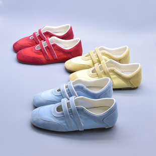 包邮 春夏新款 女 玛丽珍运动风休闲鞋 百搭双魔术贴软底软面芭蕾单鞋