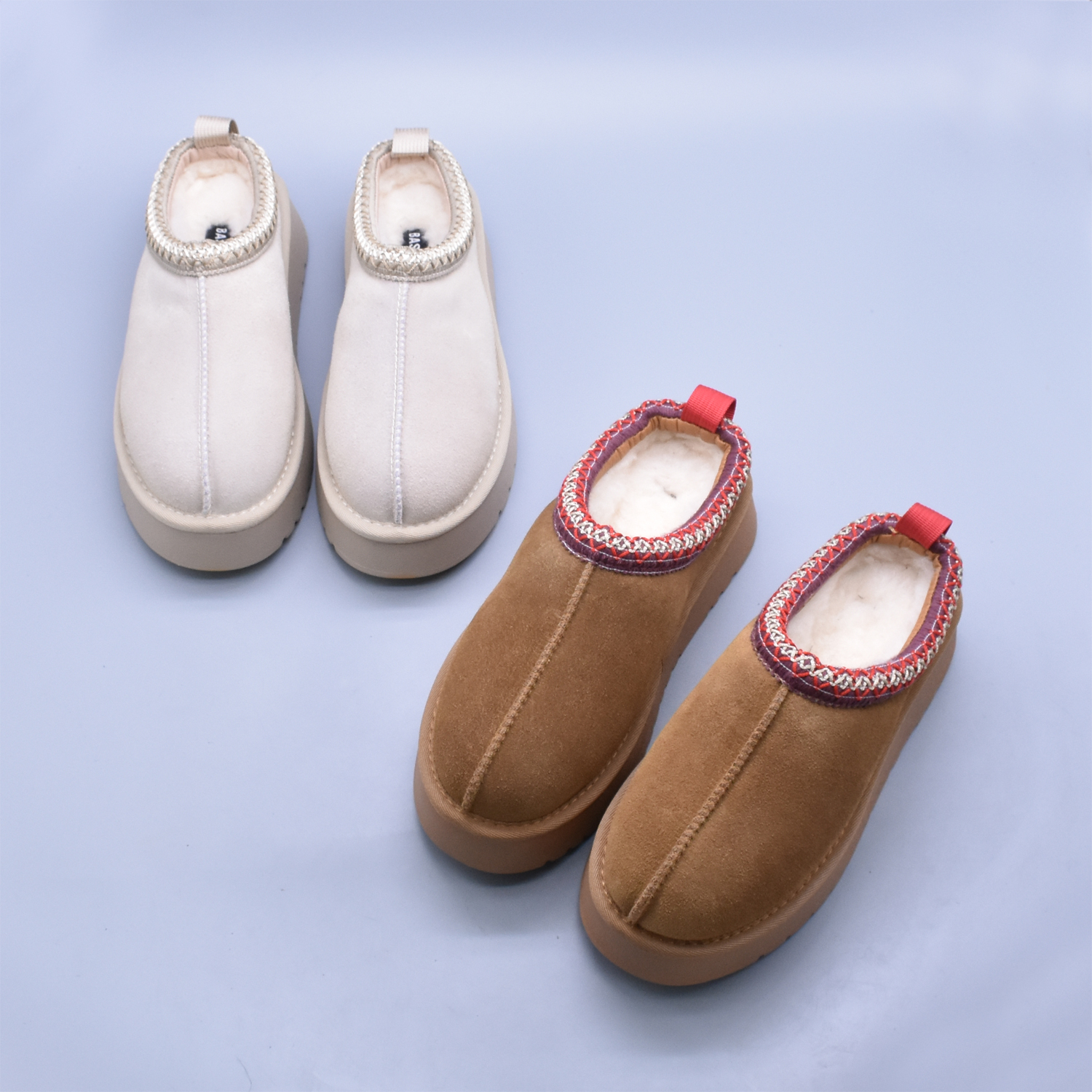 冬季百搭懒人松糕厚底绒里保暖民族风半拖女塔茨包头羊毛雪地靴潮