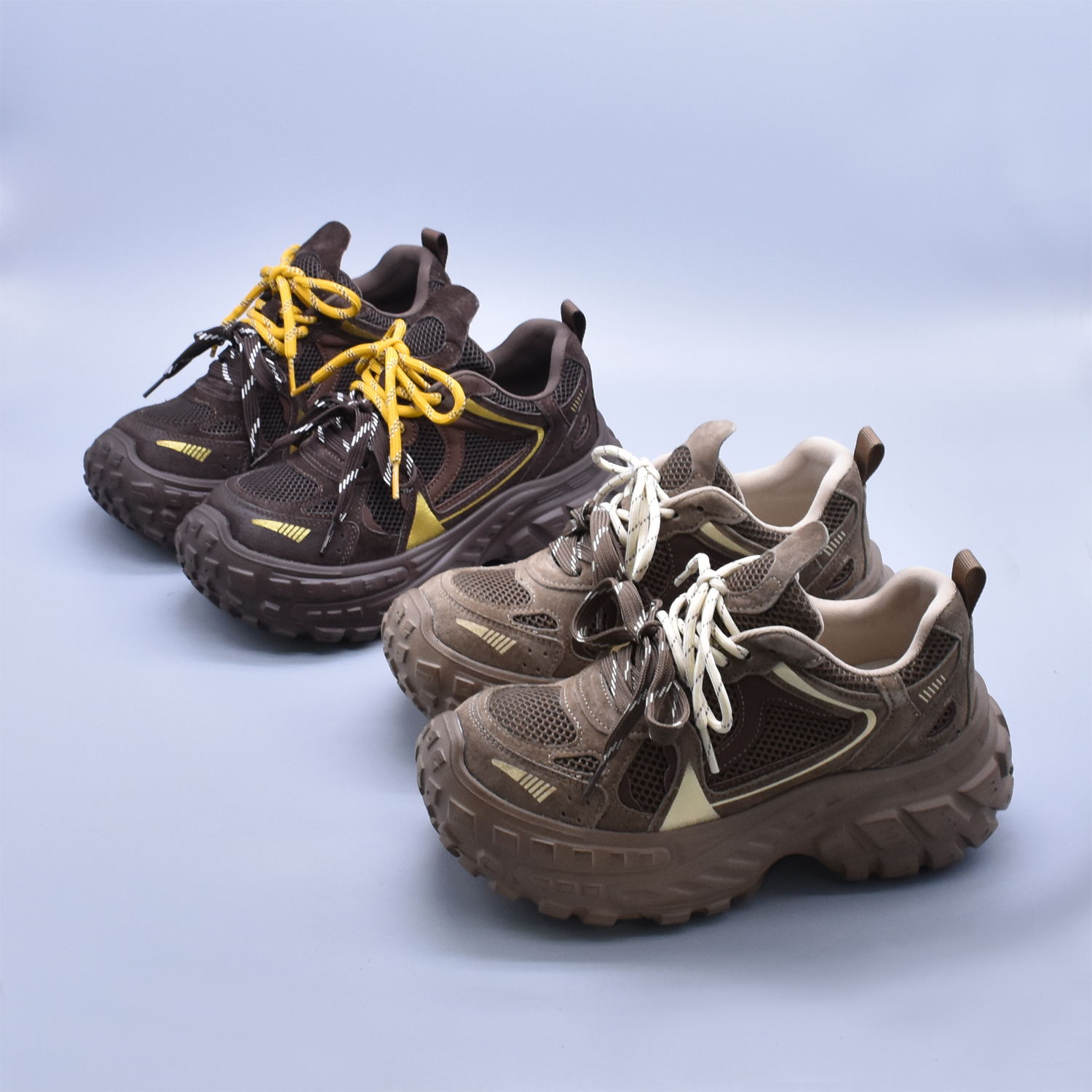 秋季新款百搭厚底老爹鞋女鸳鸯鞋带女鞋牛皮增高休闲软底运动鞋潮