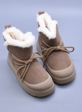 清~软底牛绒皮厚绒真皮厚底防滑保暖高帮鞋圆头休闲保暖女棉靴潮