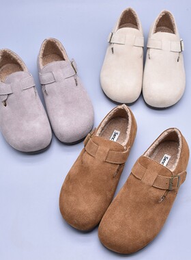 瑕疵清~百搭厚底加绒毛毛鞋女鞋复古休闲勃肯鞋软底加绒棉鞋百搭