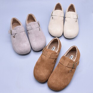 瑕疵清~百搭厚底加绒毛毛鞋女鞋复古休闲勃肯鞋软底加绒棉鞋百搭