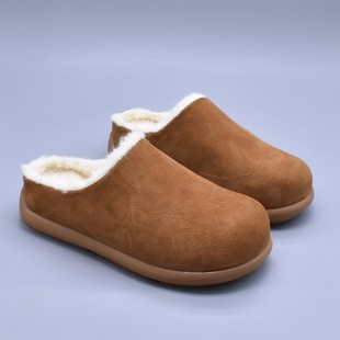 网红货~简约外穿加绒包头拖鞋小土豆韩版厚底半拖鞋勃肯鞋女真皮