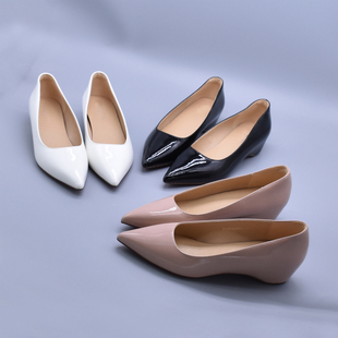 内增高OL鞋 女英伦软底气质百搭春秋工鞋 垫尖头显瘦百搭单鞋 羊皮鞋