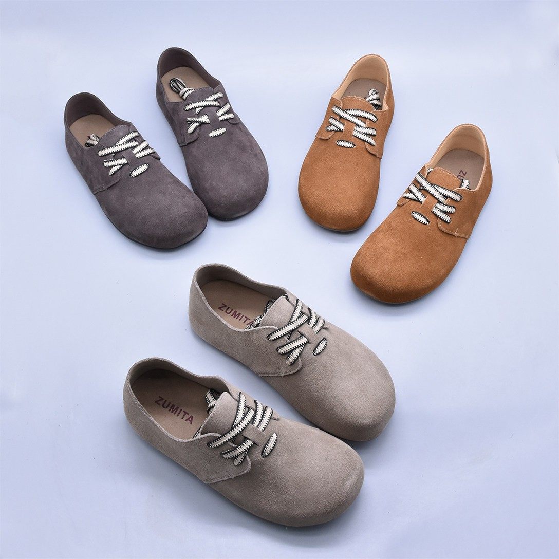 微瑕牛绒皮厚底舒适复古鞋女2025秋季新品真皮软底百搭勃肯单鞋女,女鞋,深口单鞋,淘宝优惠券,粉丝福利购,淘宝优惠卷