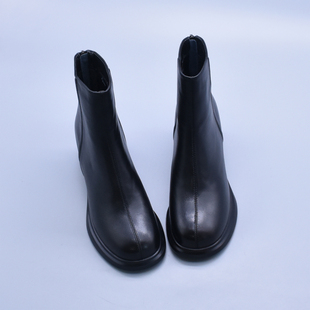 头层牛皮短靴瘦瘦靴圆头秋冬斜口后拉链休闲软底小裸靴棉靴 潮 包邮