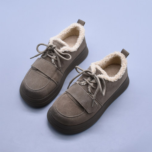 2025年冬季新款加绒加厚保暖棉鞋女靴单鞋真皮复古毛毛勃肯鞋女潮