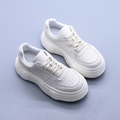 春季新款真皮厚底小白鞋女休闲百搭增高系带软底头层牛皮板鞋包邮