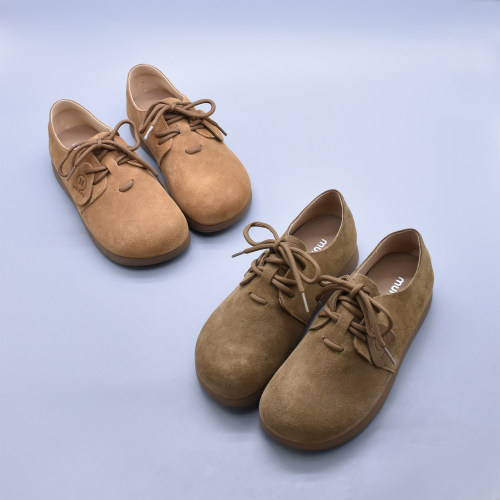 牛绒皮厚底舒适复古鞋女2026春季新品真皮软底百搭勃肯单鞋女